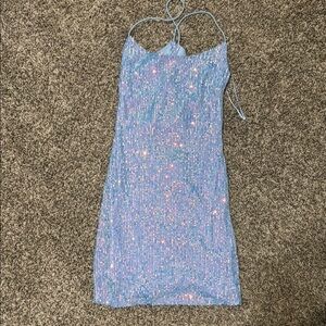 American Threads Blue Pink Sequin Mini Dress